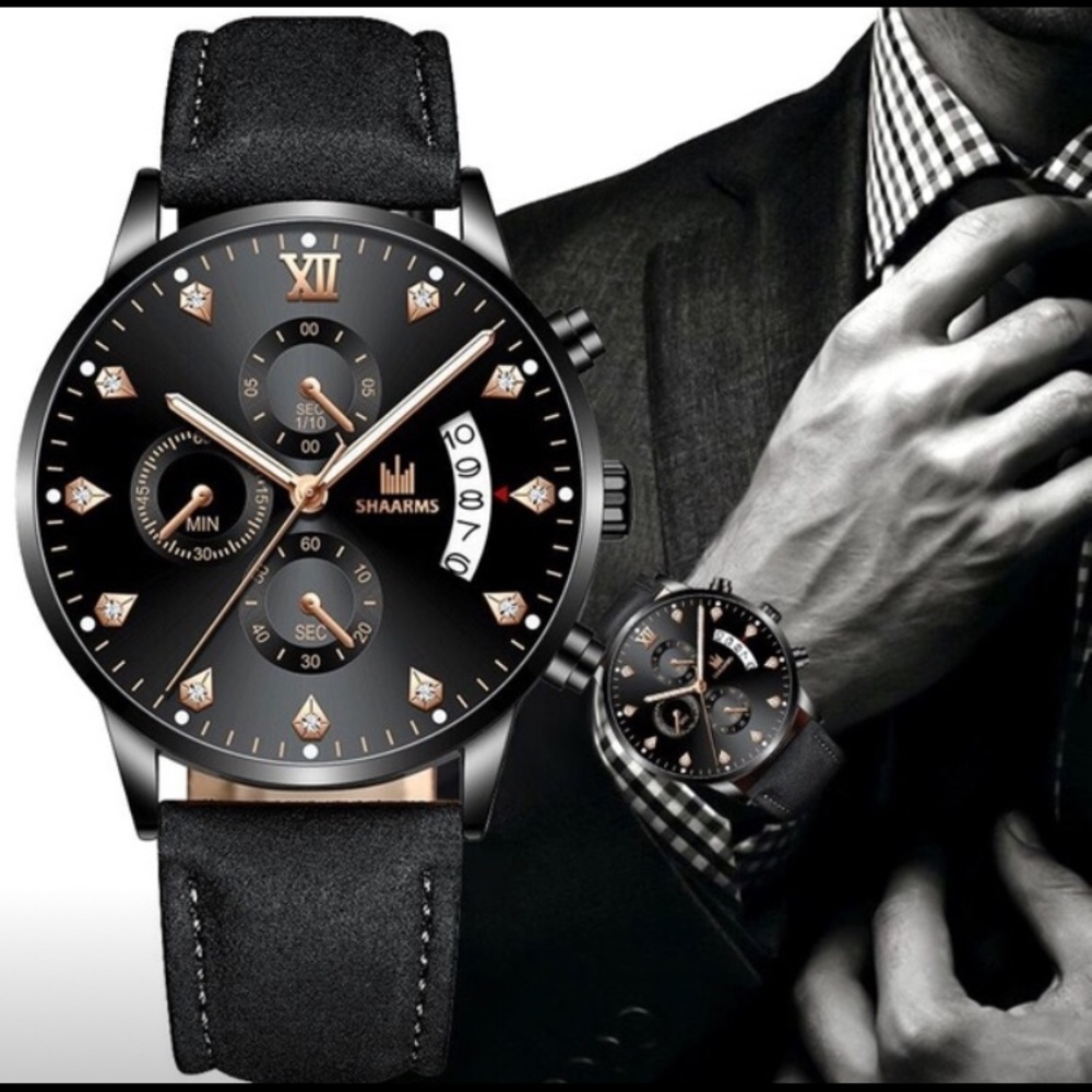 Men’s Luxury fashion leather men’s glass watch